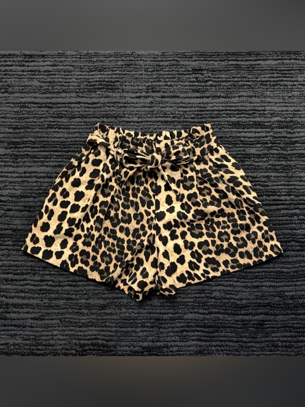 Zara Leopard Print Elastic Waist Tie Belt High Rise Pleated Shorts